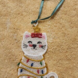 Cat with Christmas lights ornament